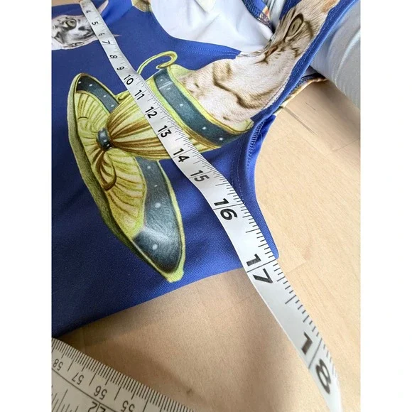 CowCow Womens XL Blue Cats in Teacups Skater Dress Sleeveless Fit Flare Novelty - Picture 6 of 7